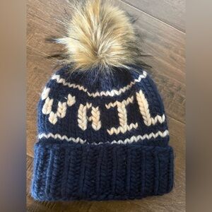 Navy and Cream Vail Pom-Pom Beanie